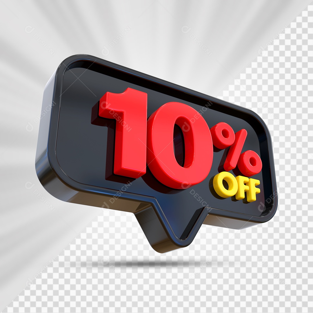Elemento 3D Preto 10% Off Para Composição PSD