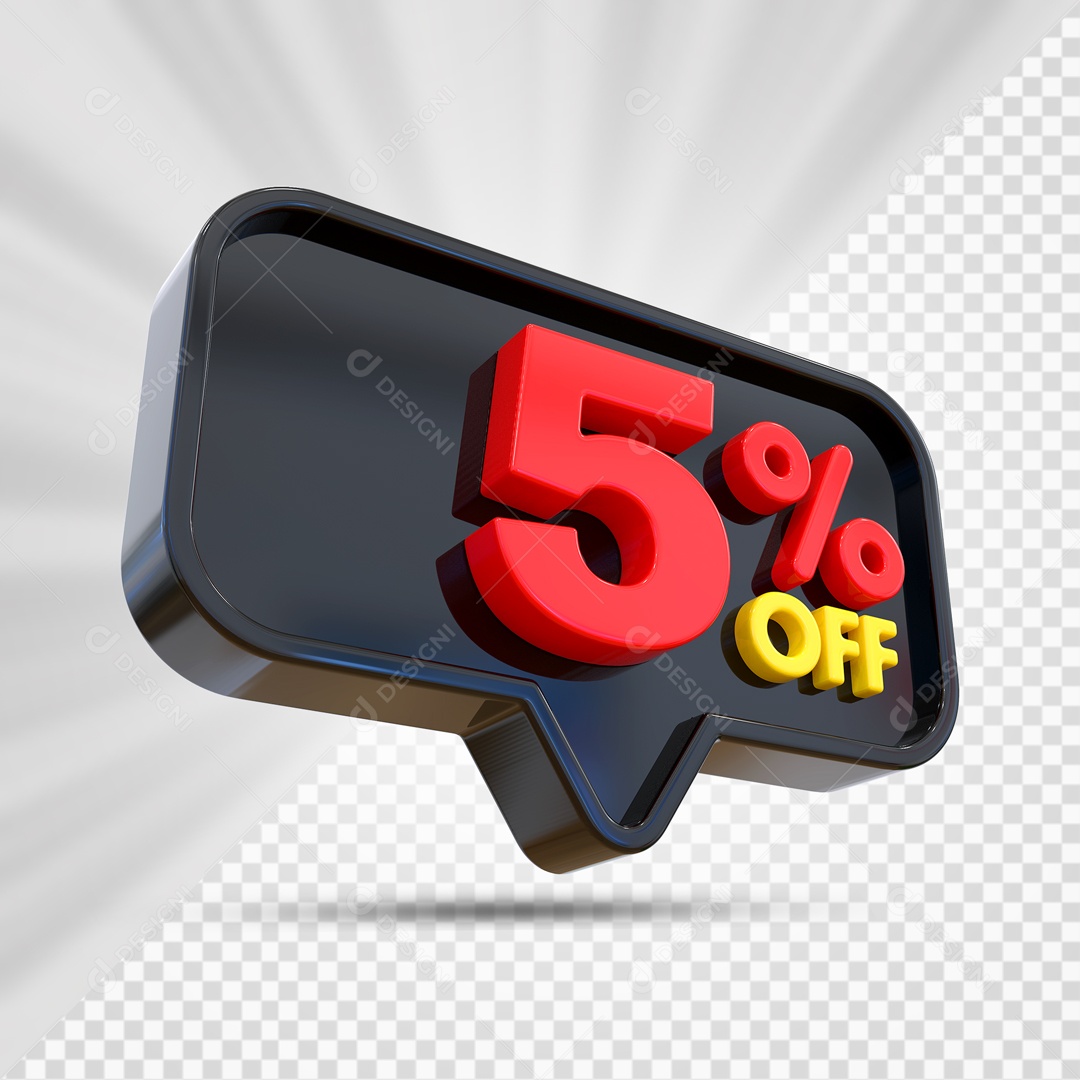Elemento 3D Preto 5% Off Para Composição PSD