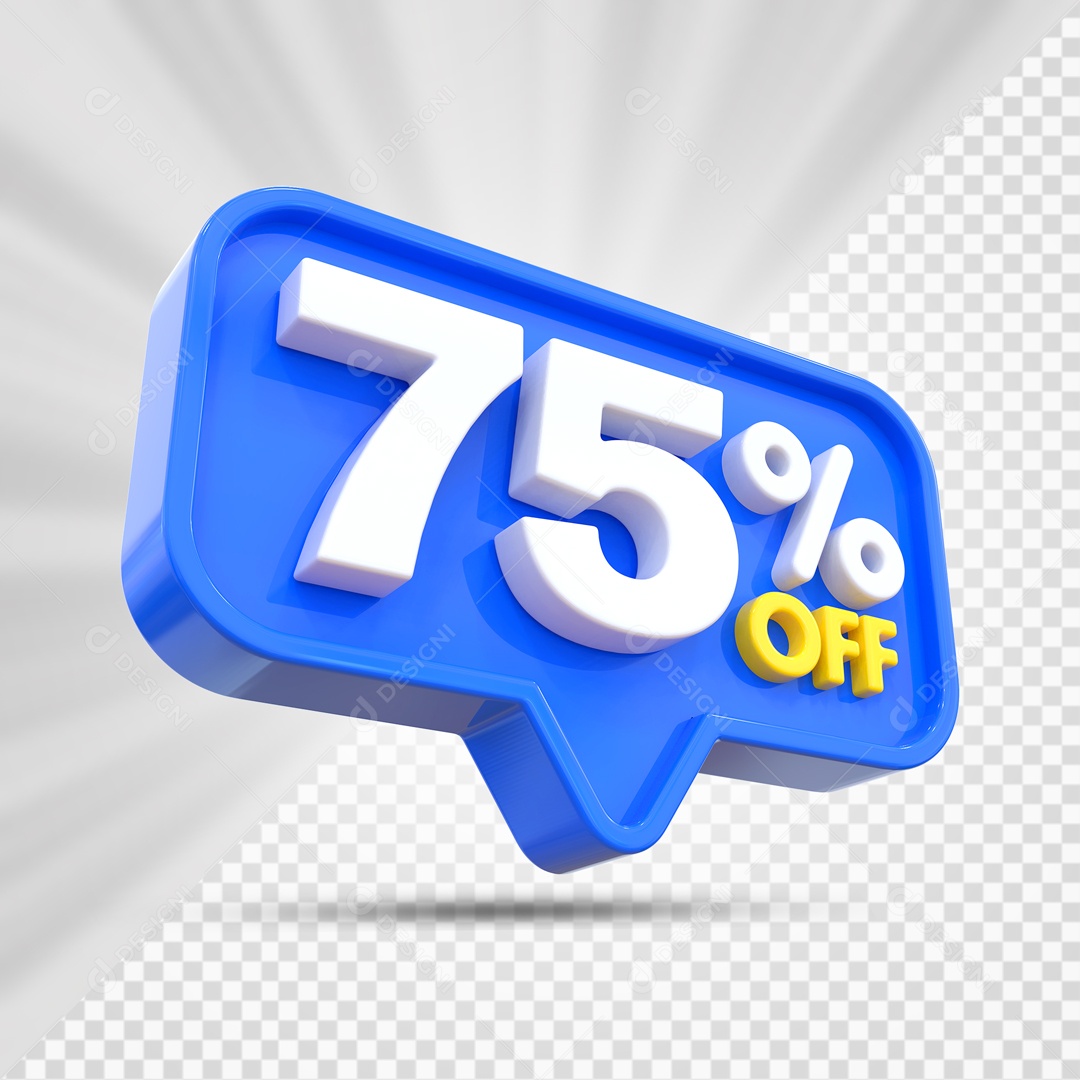 Elemento 3D Azul 75% Off Para Composição PSD