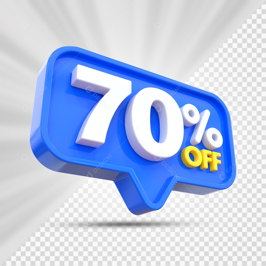 Elemento 3D Azul 70% Off Para Composição PSD