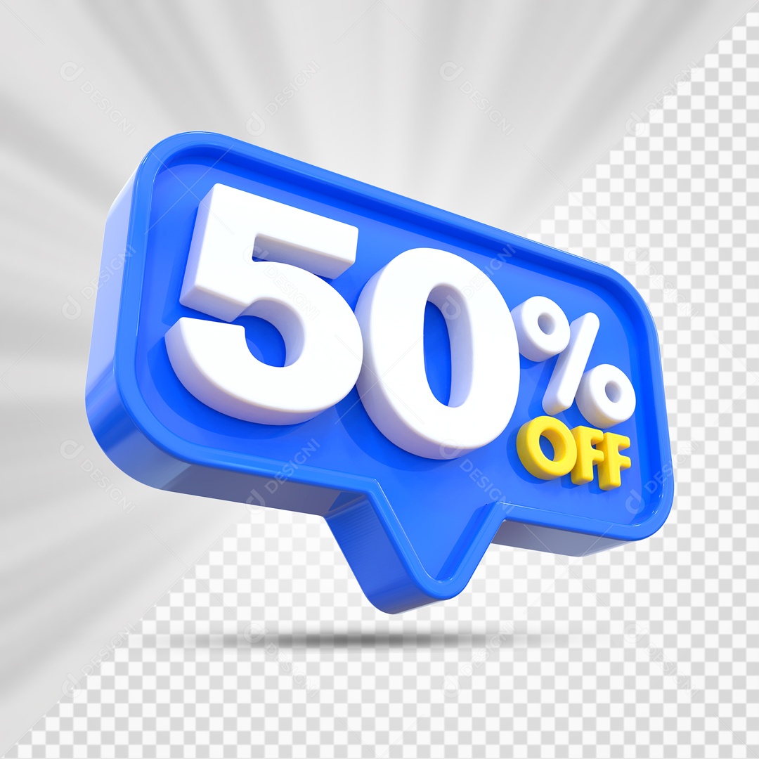 Elemento 3D Azul 50% Off Para Composição PSD