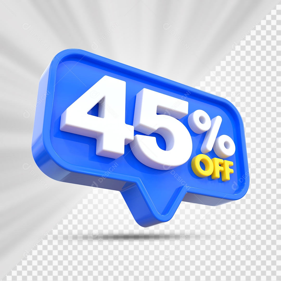 Elemento 3D Azul 45% Off Para Composição PSD