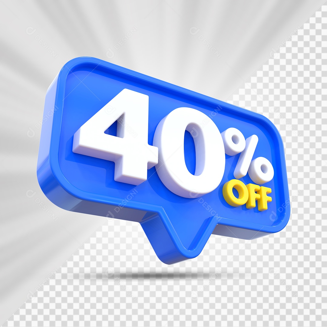 Elemento 3D Azul 40% Off Para Composição PSD