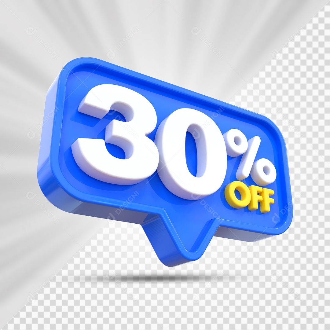 Elemento 3D Azul 30% Off Para Composição PSD