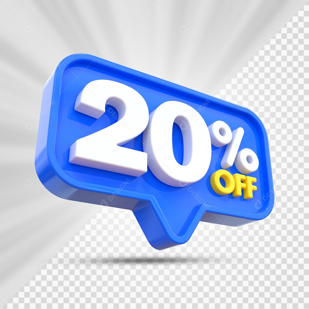 Elemento 3D Azul 20% Off Para Composição PSD