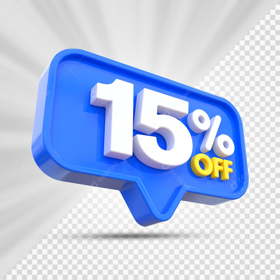 Elemento 3D Azul 15% Off Para Composição PSD