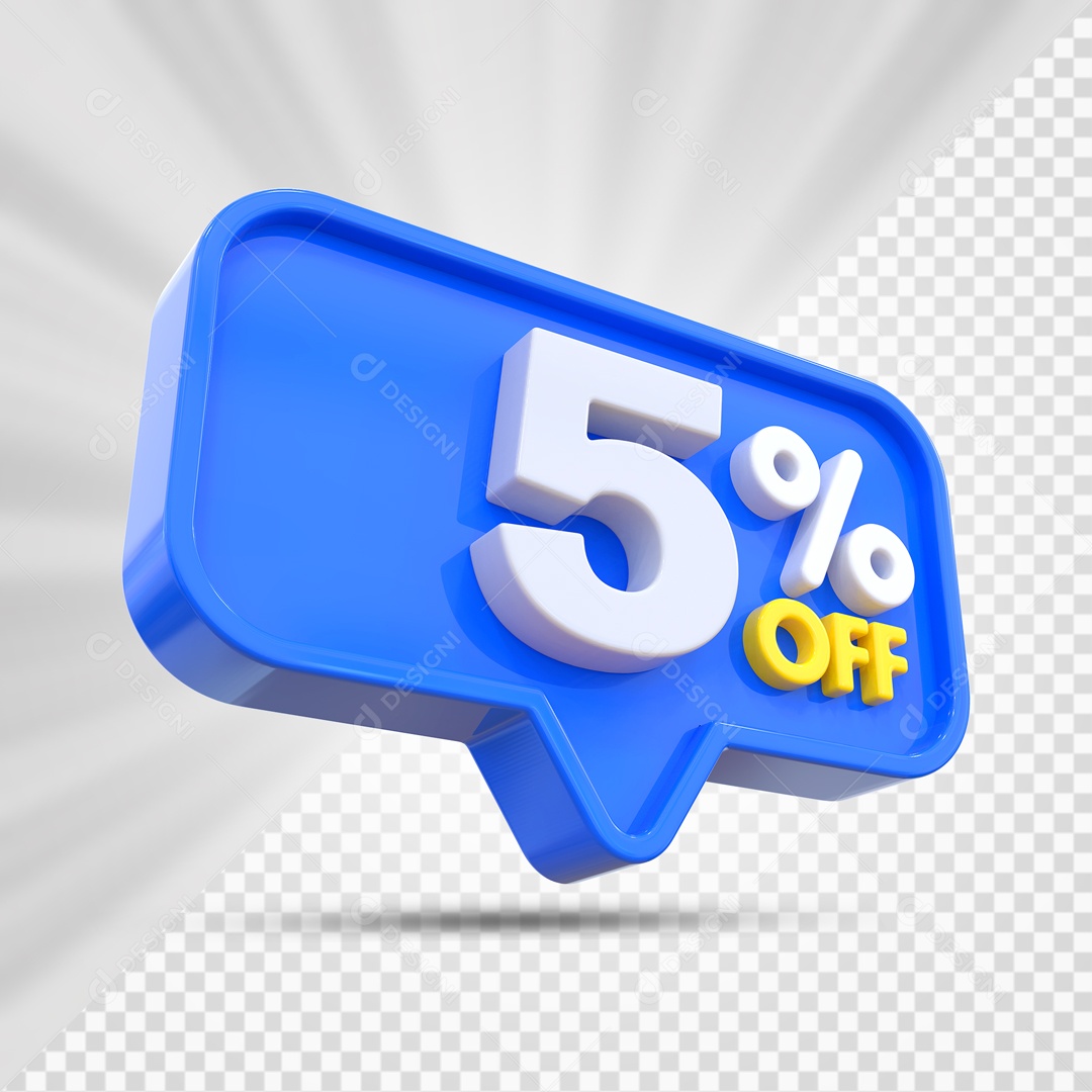 Elemento 3D Azul 5% Off Para Composição PSD