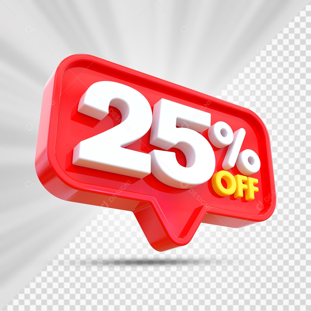 Elemento 3D Vermelho 25% Off Para Composição PSD
