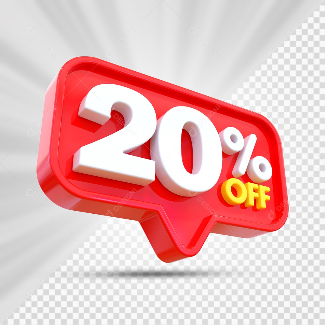Elemento 3D Vermelho 20% Off Para Composição PSD
