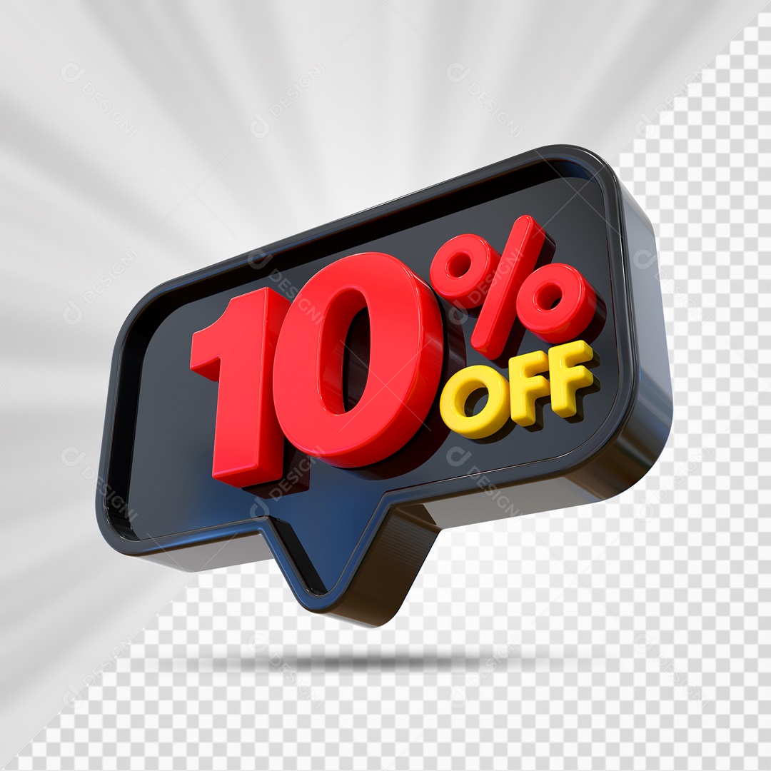 Elemento 3D Preto 10% Off Para Composição PSD