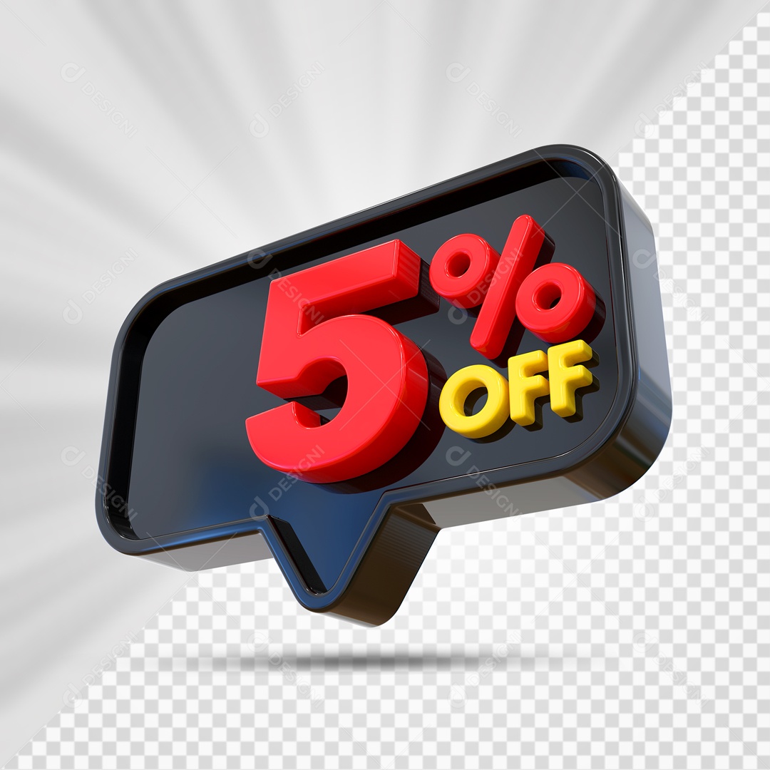 Elemento 3D Preto 5% Off Para Composição PSD