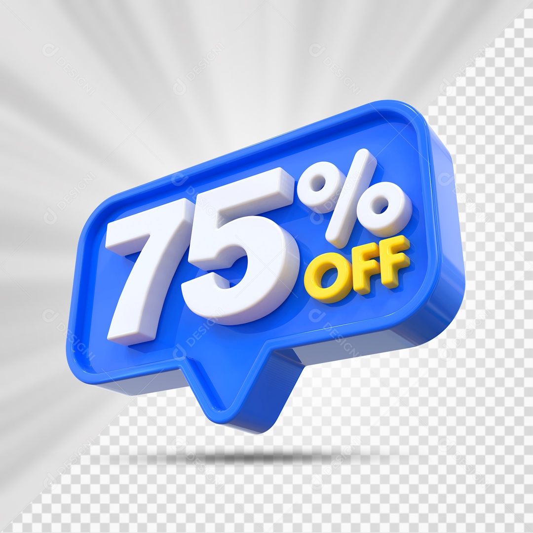 Elemento 3D Azul 75% Off Para Composição PSD