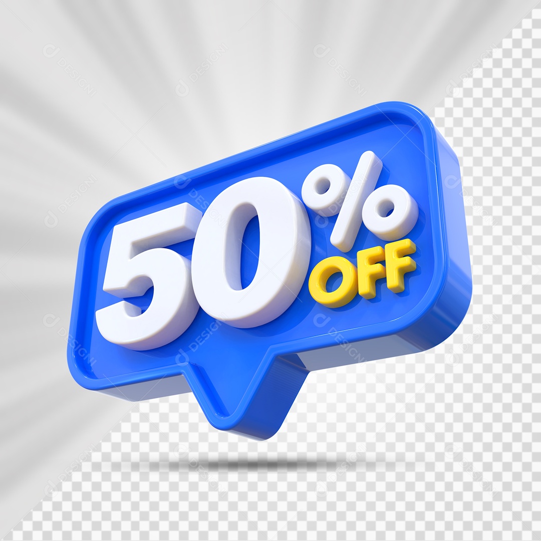 Elemento 3D Azul 50% Off Para Composição PSD