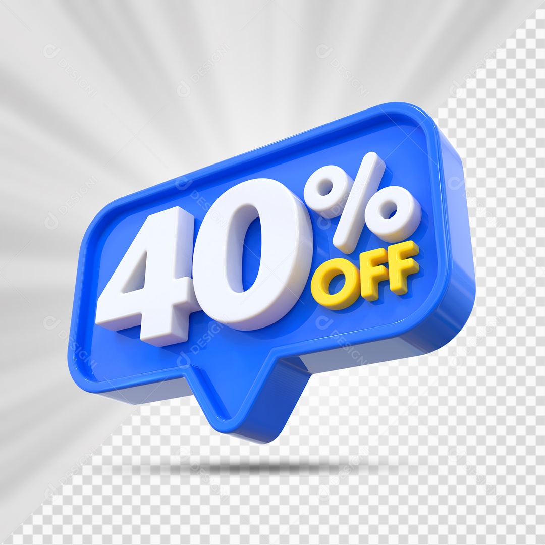 Elemento 3D Azul 40% Off Para Composição PSD