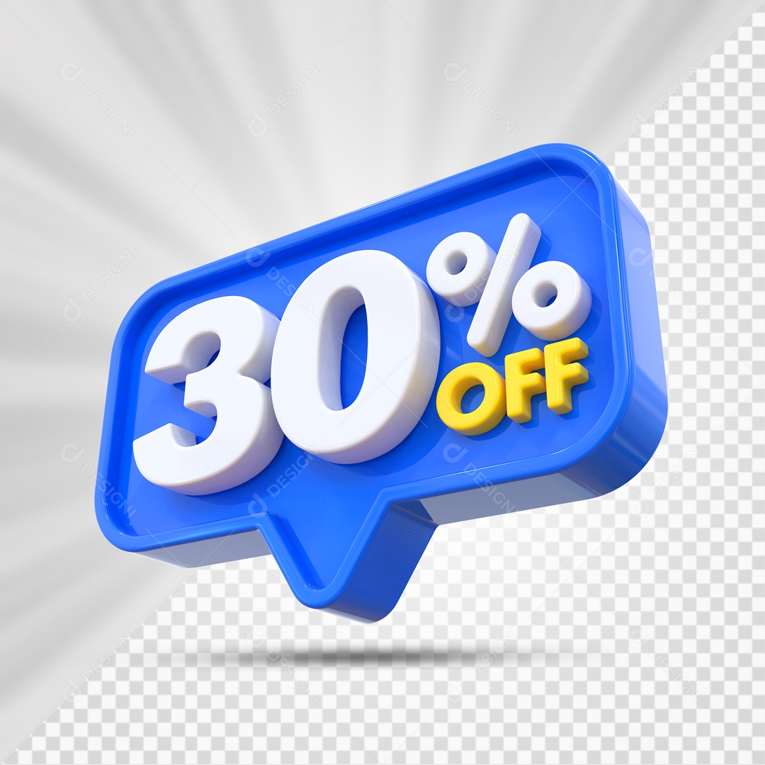 Elemento 3D Azul 30% Off Para Composição PSD
