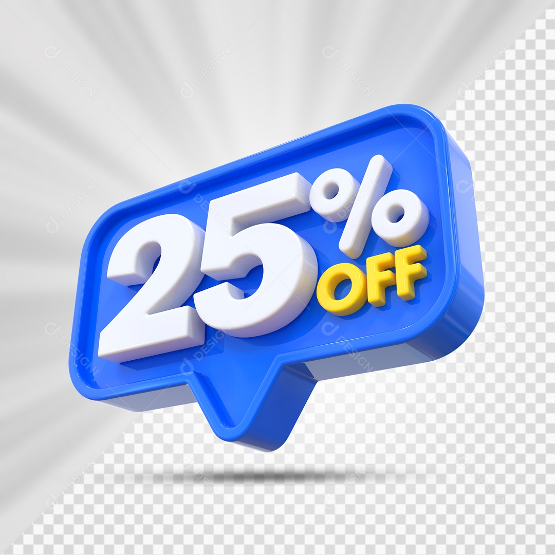 Elemento 3D Azul 25% Off Para Composição PSD