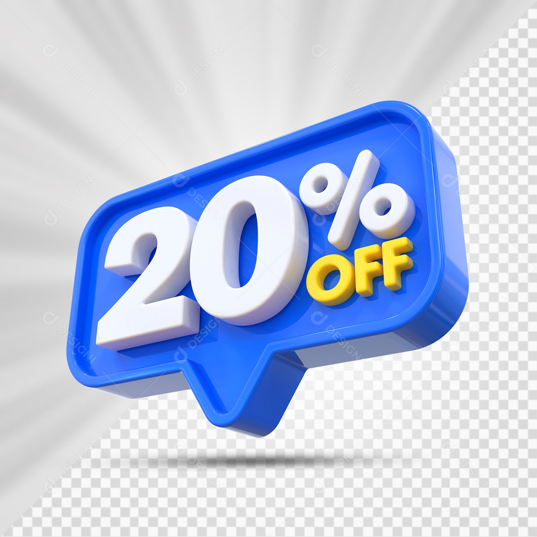 Elemento 3D Azul 20% Off Para Composição PSD