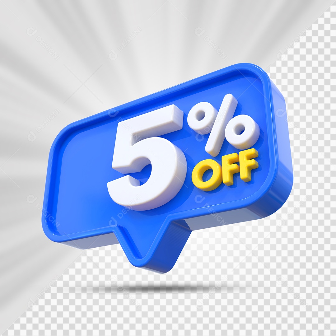 Elemento 3D Azul 5% Off Para Composição PSD