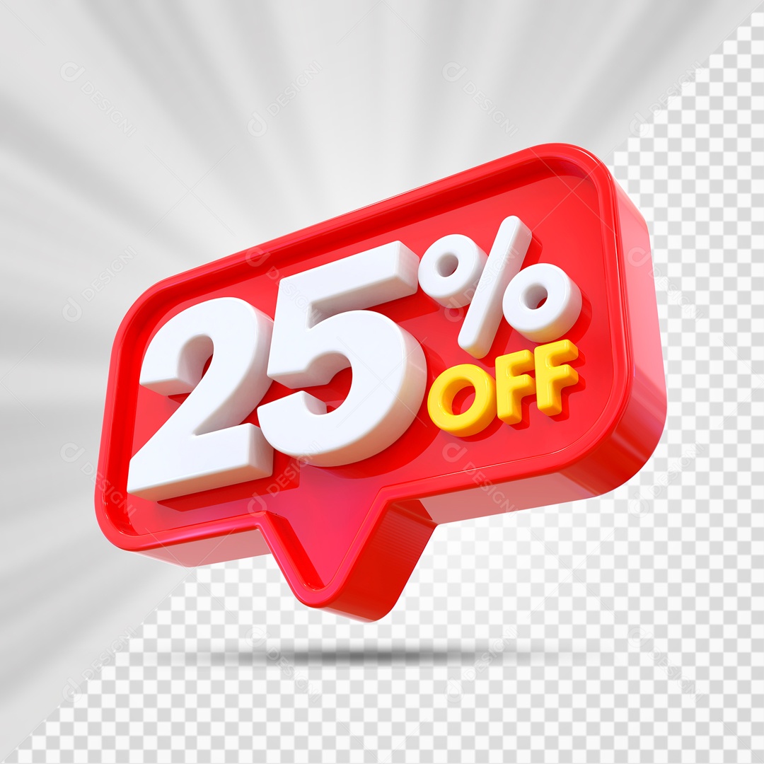 Elemento 3D Vermelho 25% Off Para Composição PSD