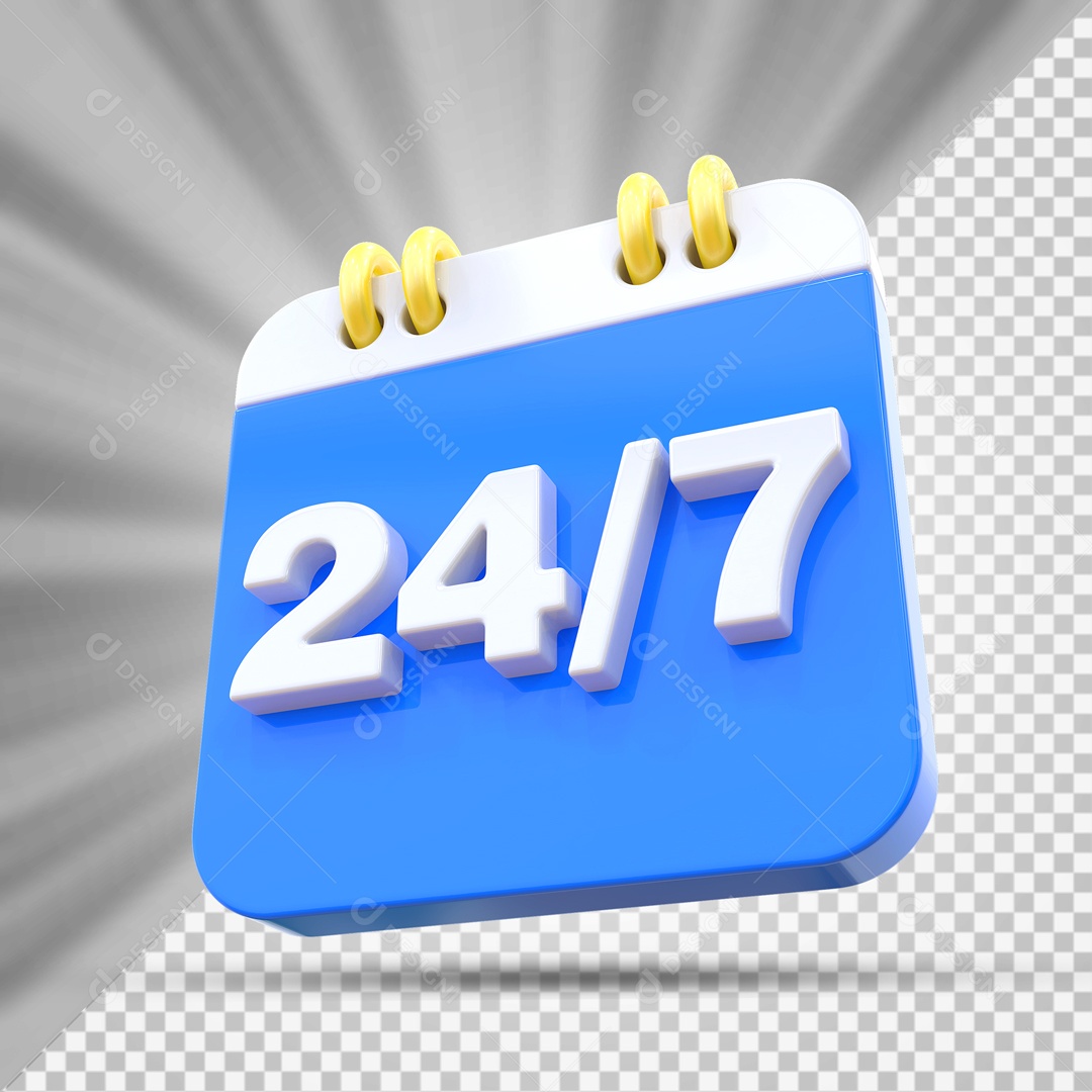 Elemento 3D Calendário Azul Data 24/7 Para Composição PSD