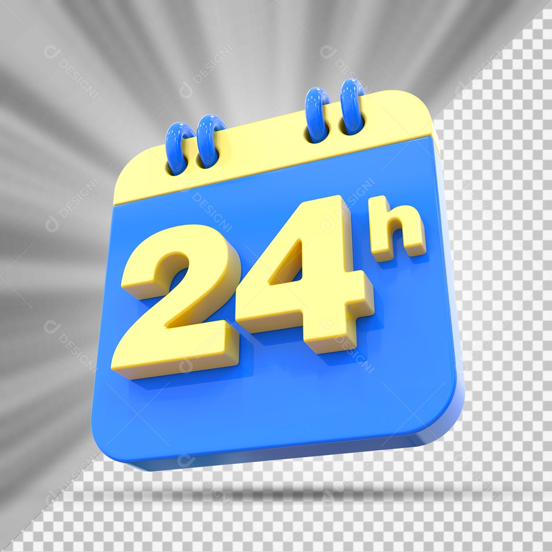 Elemento 3D Calendário Azul e Amarelo 24 Horas Para Composição PSD