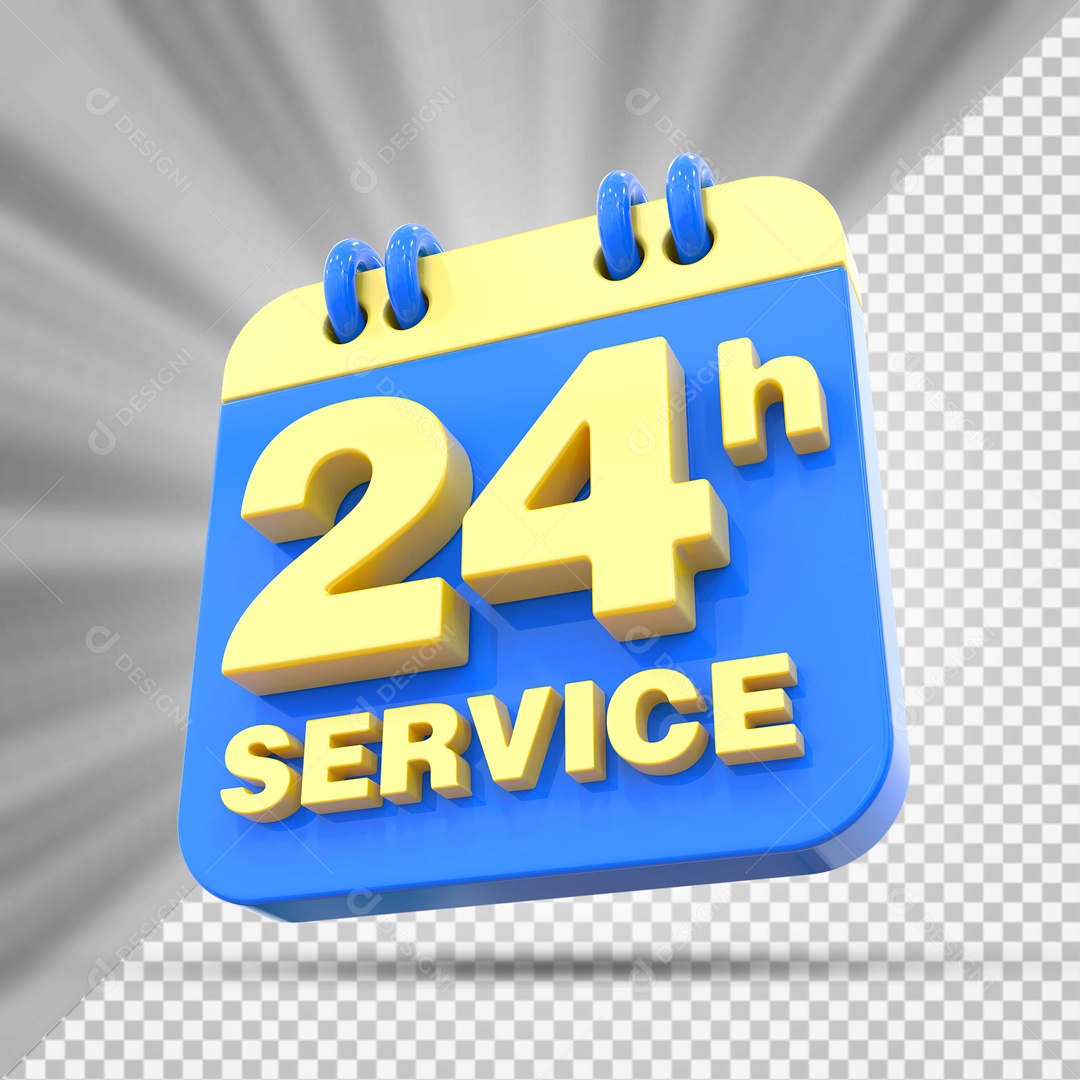 Elemento 3D Calendário Azul e Amarelo 24 Horas Service Para Composição PSD