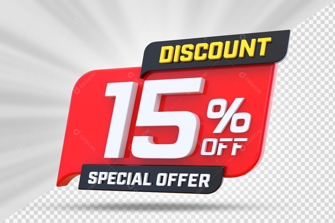 Selo 3D Vermelho Discount Special Offer 15% Para Composição PSD