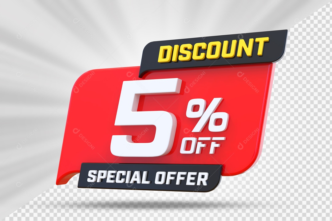 Selo 3D Vermelho Discount Special Offer 5% Para Composição PSD