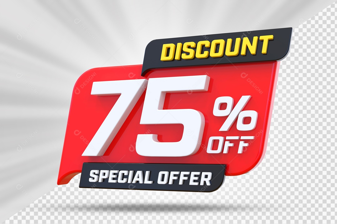 Selo 3D Vermelho Discount Special Offer 75% Para Composição PSD