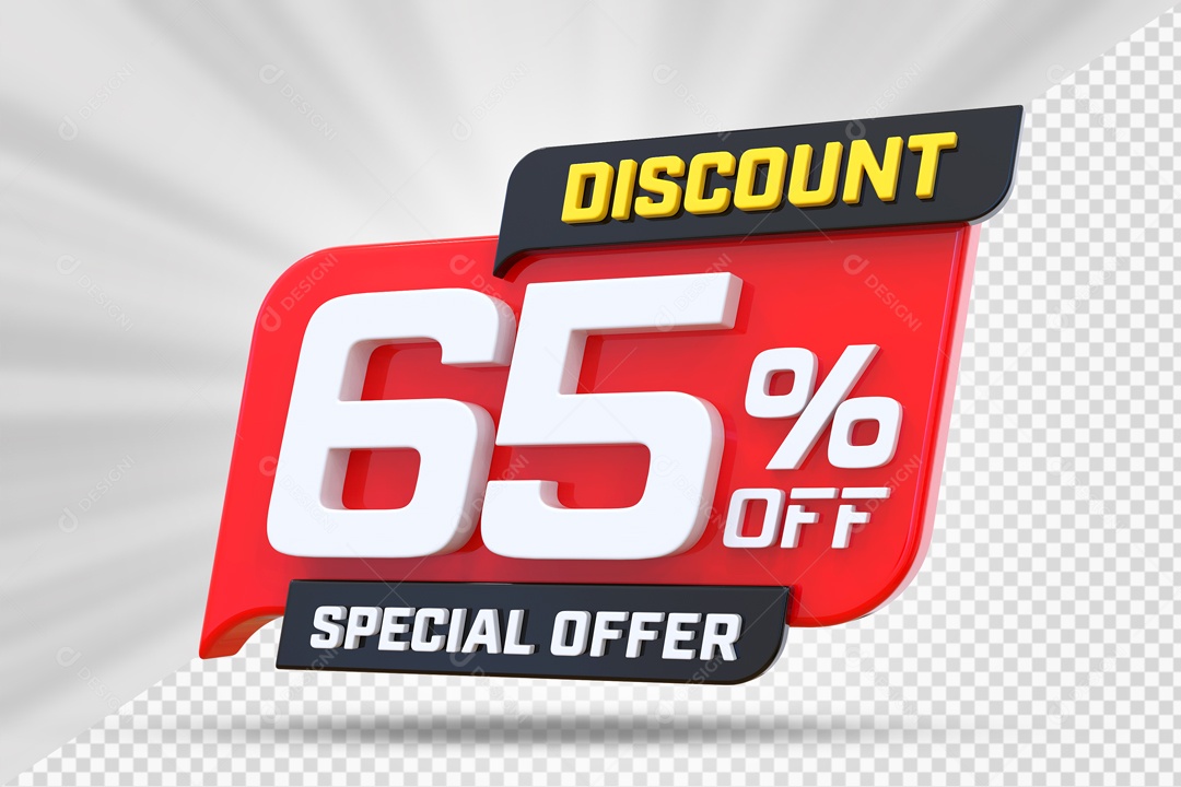 Selo 3D Vermelho Discount Special Offer 65% Para Composição PSD