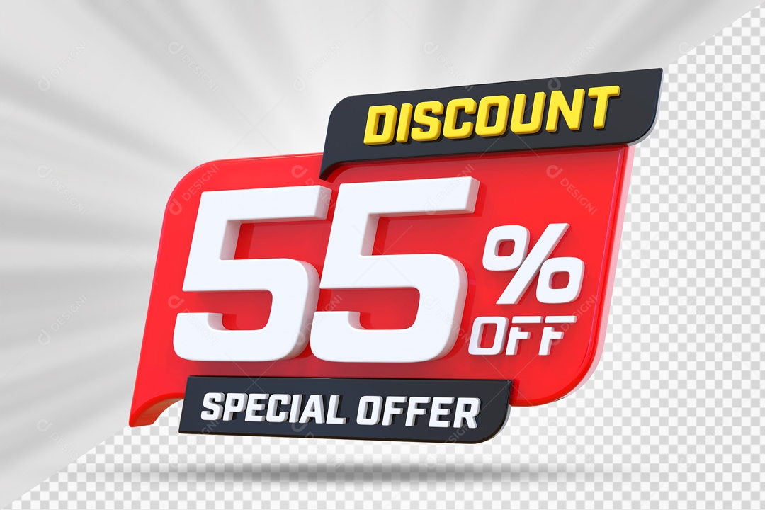 Selo 3D Vermelho Discount Special Offer 55% Para Composição PSD