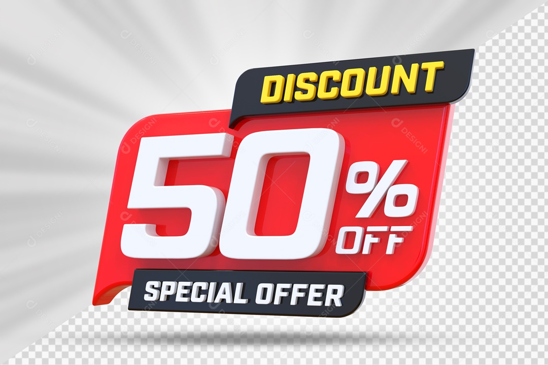 Selo 3D Vermelho Discount Special Offer 50% Para Composição PSD