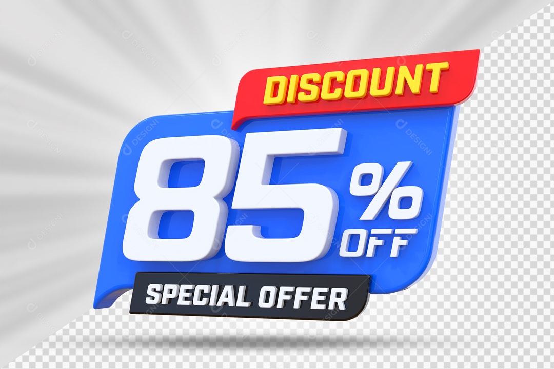 Selo 3D Azul Discount Special Offer 85% Para Composição PSD