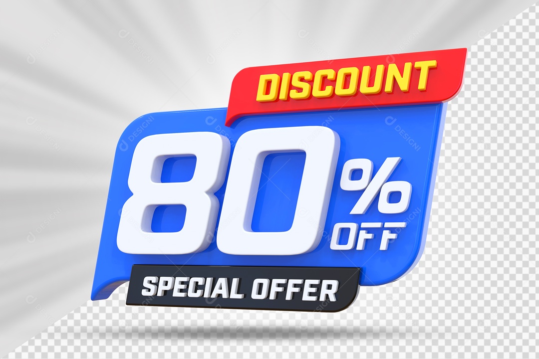 Selo 3D Azul Discount Special Offer 80% Para Composição PSD