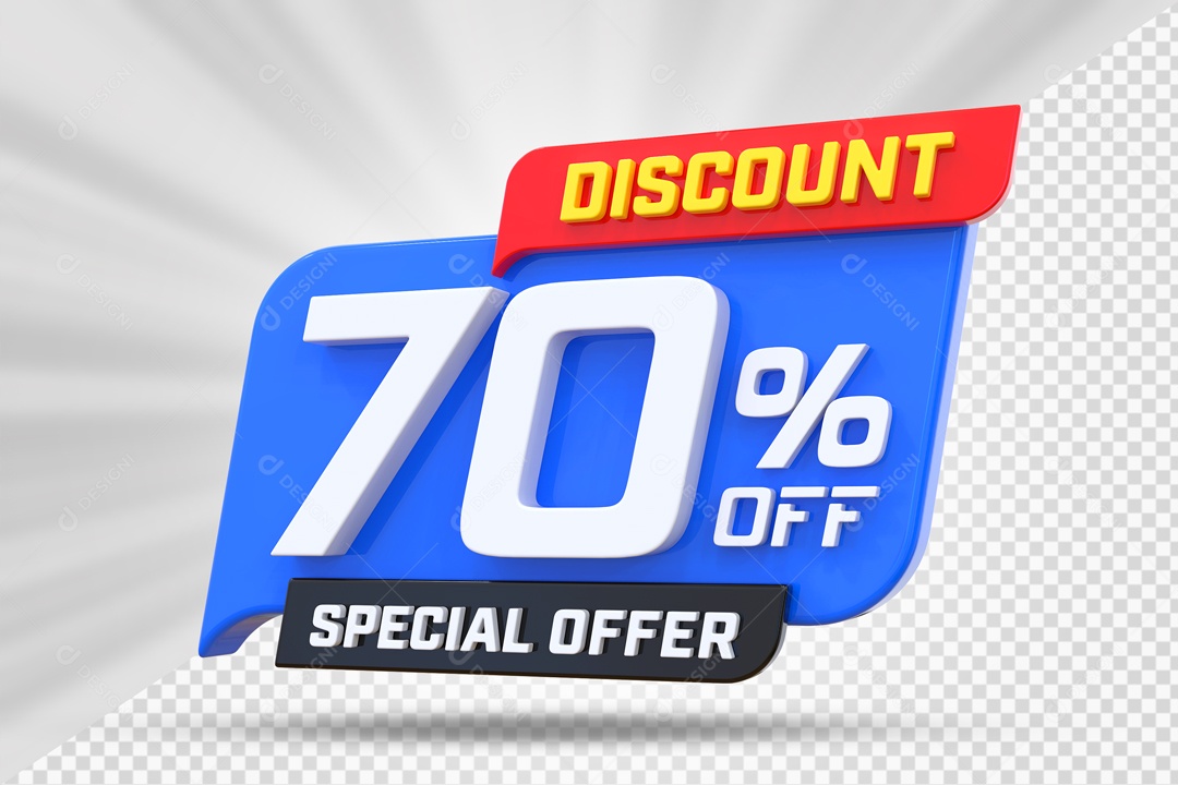 Selo 3D Azul Discount Special Offer 70% Para Composição PSD