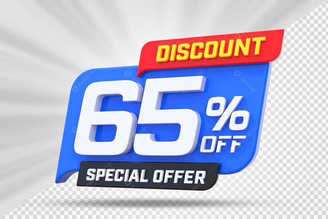 Selo 3D Azul Discount Special Offer 65% Para Composição PSD