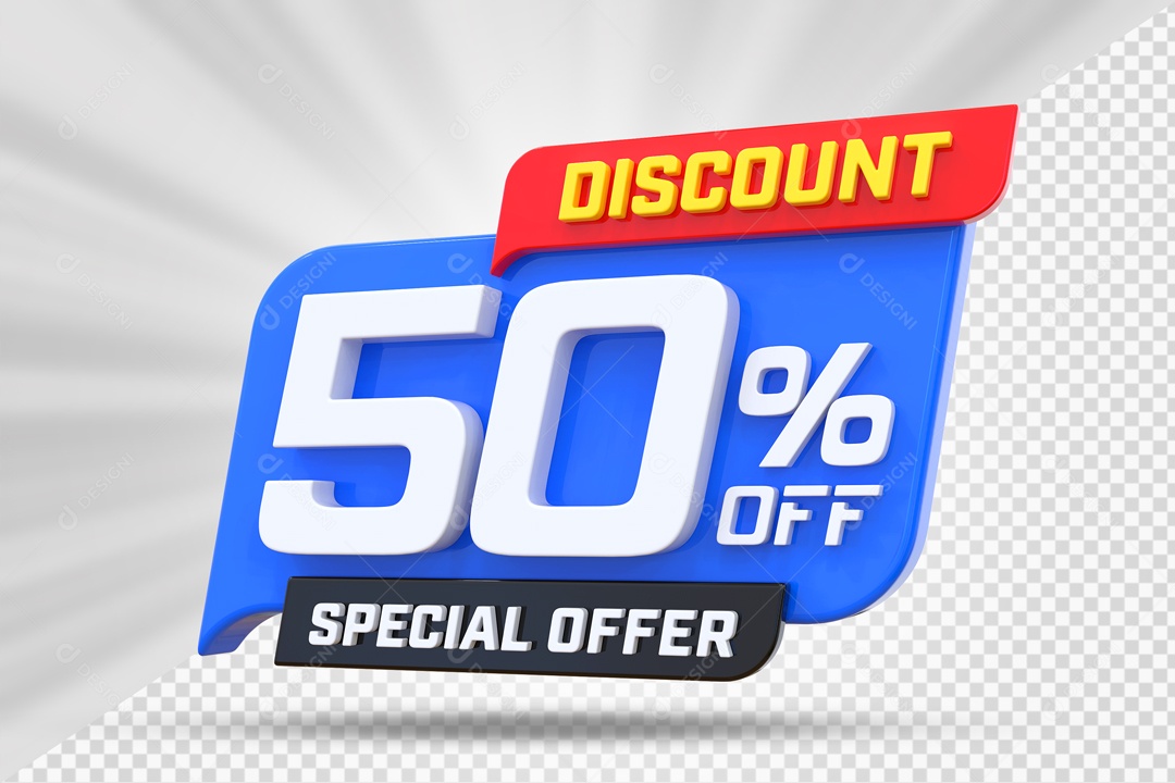 Selo 3D Azul Discount Special Offer 50% Para Composição PSD