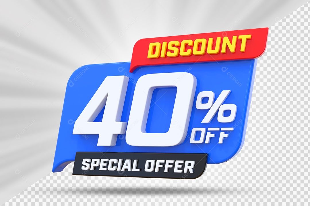 Selo 3D Azul Discount Special Offer 40% Para Composição PSD