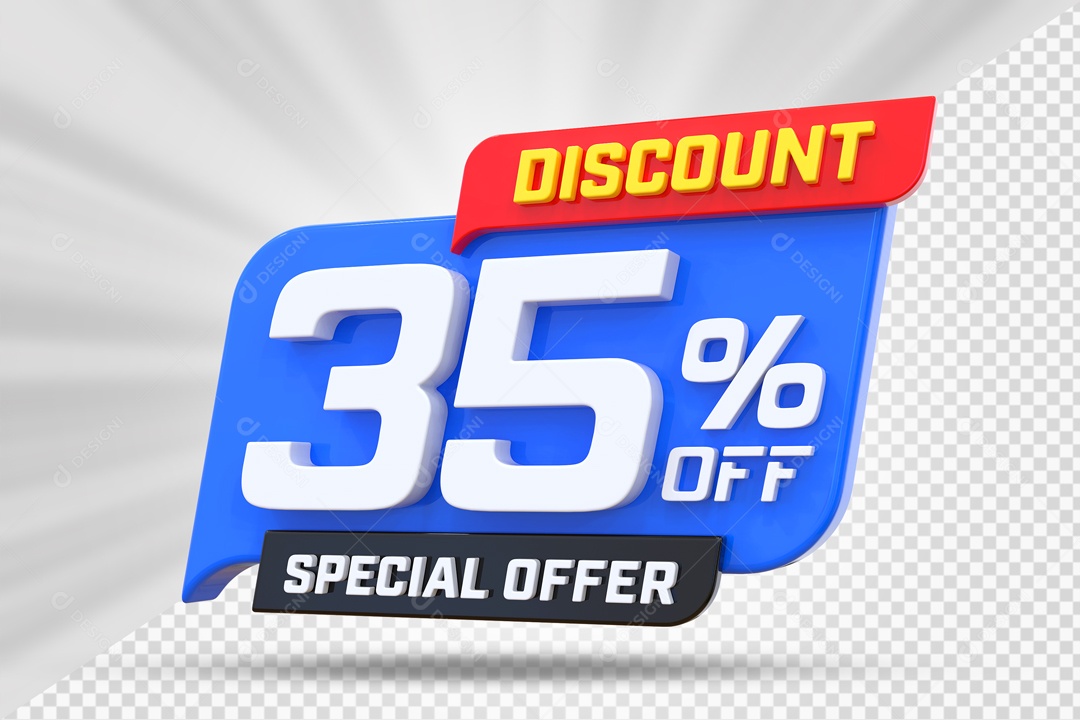Selo 3D Azul Discount Special Offer 35% Para Composição PSD