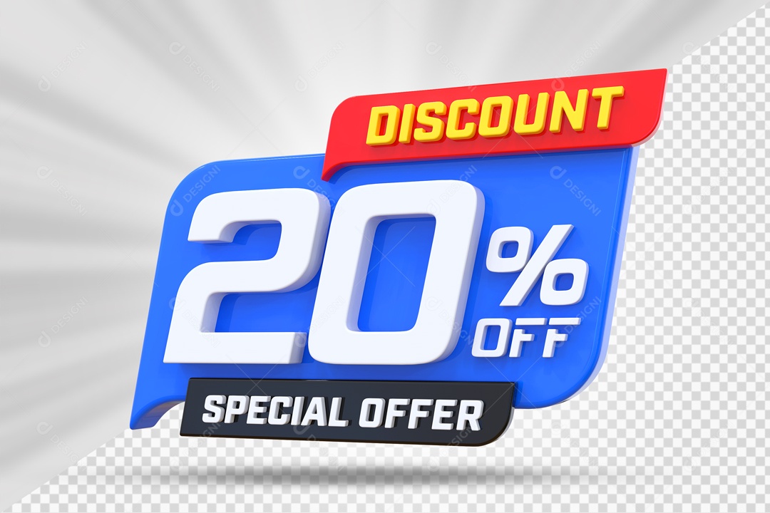 Selo 3D Azul Discount Special Offer 20% Para Composição PSD