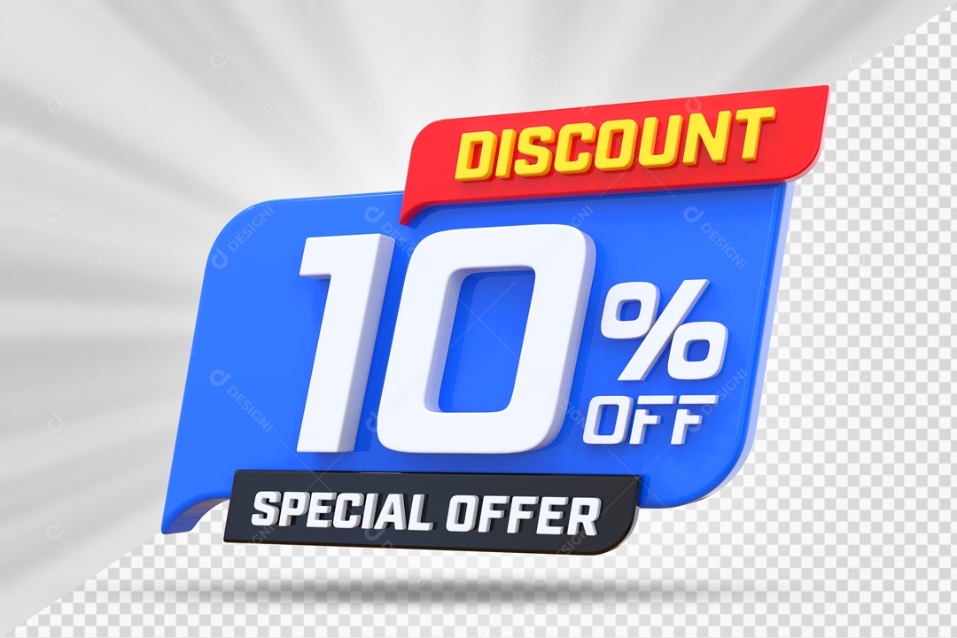 Selo 3D Azul Discount Special Offer 10% Para Composição PSD