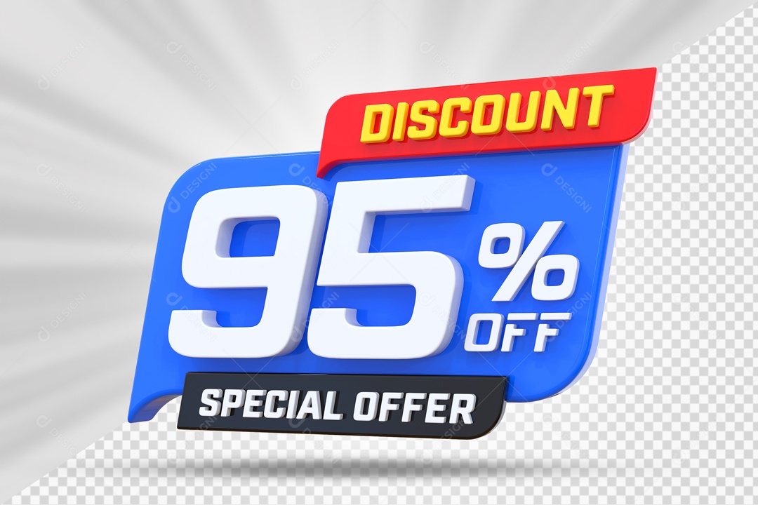 Selo 3D Azul Discount Special Offer 95% Para Composição PSD