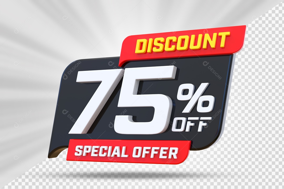 Selo 3D Preto Discount Special Offer 75% Para Composição PSD