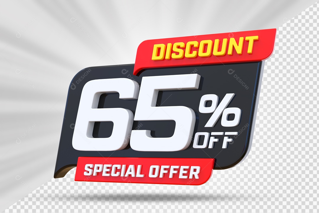 Selo 3D Preto Discount Special Offer 65% Para Composição PSD