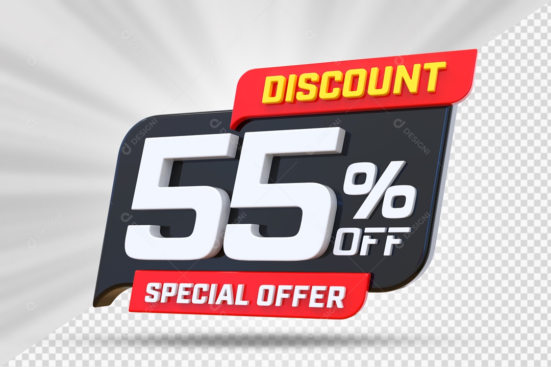 Selo 3D Preto Discount Special Offer 55% Para Composição PSD