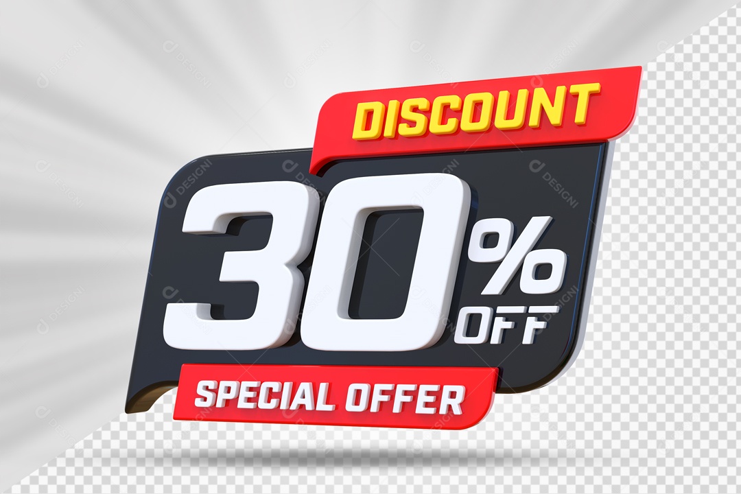 Selo 3D Preto Discount Special Offer 30% Para Composição PSD