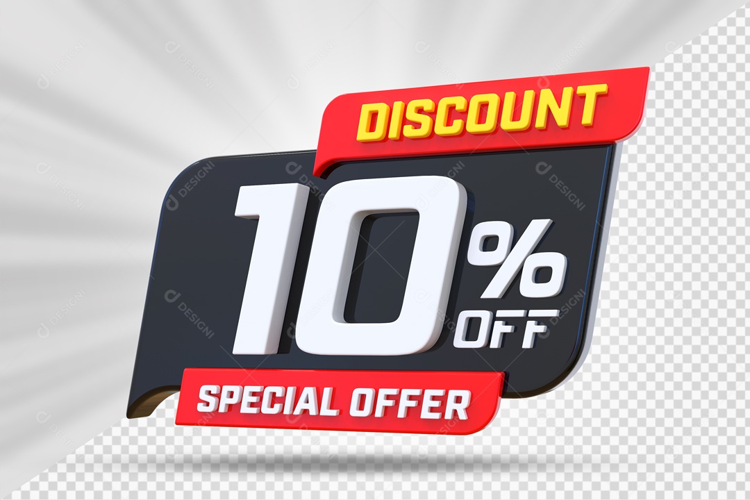 Selo 3D Preto Discount Special Offer 10% Para Composição PSD