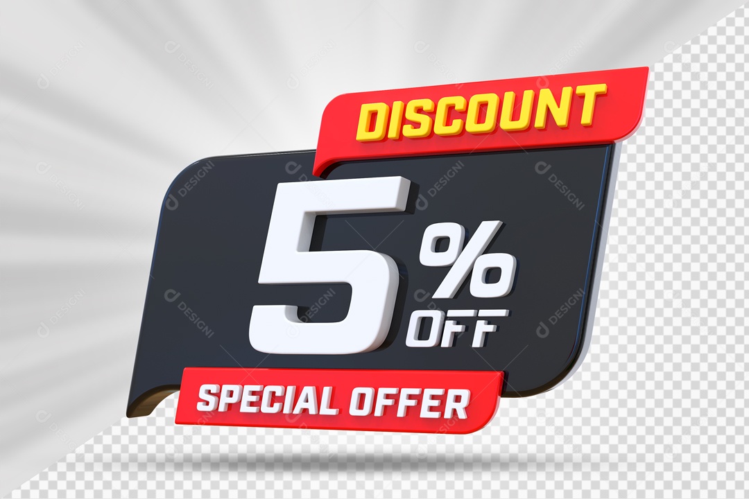 Selo 3D Preto Discount Special Offer 5% Para Composição PSD