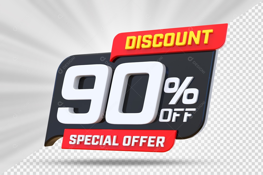 Selo 3D Preto Discount Special Offer 90% Para Composição PSD