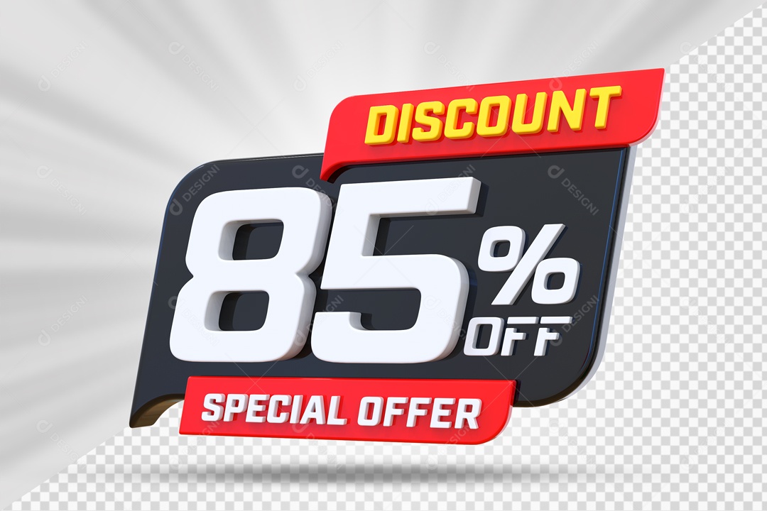 Selo 3D Preto Discount Special Offer 85% Para Composição PSD